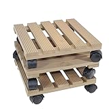 WUIIEN 3X Pflanzenroller Holz 29x29cm Roll Untersetzer mit Rollen 50 kg Blumen Blumenkübel Kasten Rollbrett Massivholz