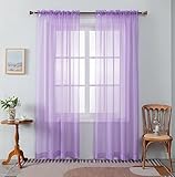 Voile-Vorhänge für Schlafzimmer, Küche, Wohnzimmer, vollständig genäht und gesäumt, 274,3 cm lang (Lavendel, 274,3 cm lang) Lavendelviolett