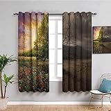 SPADEACES 3D Kreativer Baumgrashimmel Muster Schallschutz Vorhang 2Er Set Ösen Für Schlafzimmer Kinderzimmer, Gardinen Wohnzimmer Modern, Thermo Vorhänge Blickdicht Fensterdekoration 200X166Cm (BxH)