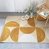 PHLCF Kleiner Teppich 2,6 ft x 5,2 ft, Weicher, strapazierfähiger Bodenteppich, Teppich für Flur, Nachttisch, Schlafzimmer, Wohnzimmer, Zimmer, Geometrisches Halbkreismuster in Gelber Sandfarbe, 8
