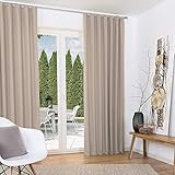 Beautissu 2er Set Gardine Thermovorhang Amelie 140x245 cm Sand - Kräuselband Gardinen mit Kälteschutz & Wärmeisolierend - Thermogardine mit Universalband, Verdunkelungsvorhang Wohnzimmer