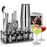 20 Teiliges Cocktail Set Boston Shaker mit Acryl Ständer Cocktail Shaker Set Edelstahl Cocktailshaker Geschenk Cocktail Bar Set Cocktailset Groß 750ML 600ML Cocktails Mixer