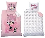 Minnie Mouse Bettwäsche-Set Downtown 135 x 200 cm + 80 x 80 cm 100% Baumwolle in Renforcé-Linon-Qualität Minnie Maus Disney Mickey Daisy Donald Goofy Sweet Love mit Reißverschluss Deutsche Größe