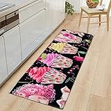 Läufer Küche,Teppiche Für Küche Boden Cartoon Rosa EIS rutschfeste Läufer Waschbar Läufer Teppich Home Weihnachtsdekoration Für Küche Schlafzimmer Wohnzimmer,60X180Cm (24X71 Zoll)