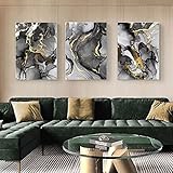 GHJKL Abstraktes Bilder Set, Modern Bilder Leinwand Wohnzimmer Schlafzimmer Schwarz Gold Posters Wandbilder Art Decor - Ohne Rahmen (50X70cmX3pcs)