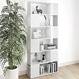 JKYOU Bücherschrank Raumteiler Hochglanz Weiß 80x24x186cm Engineered Wood Regal, Bücherregale & Standregale