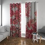 LANDOCROWN Ösenverdunkelungsvorhänge für Wohnzimmer rustikale rote blühende Blume wärmeisolierter Raum Verdunkelungsvorhang für Mädchenzimmer H 229 x B 117 cm
