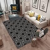 deko küche treppen Teppich Schwarzes geometrisches Muster weiße Linien dekorative Wohnzimmer Teppich Eingang Fuß Matte treppenteppich 160X280CM