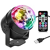 Discokugel LED Party Lampe, Musikgesteuert Discokugel mit 7 Farbe, 4M USB Kabel, Fernbedienung, 360° Drehbare Discolicht Partylicht ür Party, Weihnachten, Kinder
