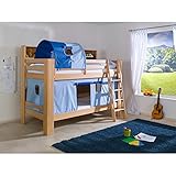 Relita Etagenbett Jan mit Vorhang und Tunnel blau mit Delfin, Buche massiv natur lackiert
