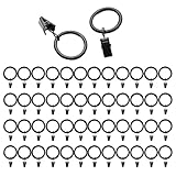 Wexecon 50 Stück Metall-Vorhangringe mit Clips, schwarze Duschringe für Vorhang, Bilder, Hüte, Badezimmer, Wohnzimmer und Gästezimmer (3,5 x 0,33 cm)