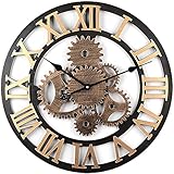 Große Wanduhr XXL Vintage Lautlos Wohnzimmer 3D Uhr - Wanduhr Ohne Tickgeräusche Dekorative Zahnrad mit Römischen Ziffern für Wohnzimmer, Schlafzimmer,Kinderzimmer,Büro,Cafeteria und Restaurant,Ø 58cm