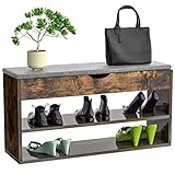 PIPIPOXER Schuhschrank Schuhbank mit Sitzbank und Sitzkissen, Sitzbank mit Sitzfläche und Speicherfunktion,Holz Schuhregal mit Stauraum unter Sitzfläche für Flur und Eingang 80x30x44cm Dark Braun