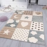 VIMODA Kinderteppich Teppich Kinderzimmer Babyteppich mit Herz Stern Mond, Maße:120x170 cm