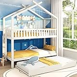 Tyware Hochwertiges Ausziehbares Hausbett Kinderbett Jugendbett - 90x200 cm, DREI Betten, Platzsparendes Design - Stabiles Kiefernholz, Weiß - Multifunktionales Bett für Kinderzimmer und Gästezimmer