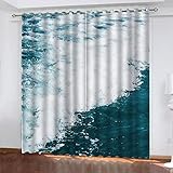 TEMKIN Vorhang Blickdicht Schlaufen, 3D Blaue Ozeanlandschaft Muster Ösenvorhang 2Er Set, Verdunkelungsvorhang Schlafzimmer Mit Ösen, Thermogardine Wohnzimmer Modern Fensterdekoration 260X280cm