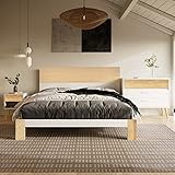 radelldar Holzbett Doppelbett mit Kopfteil Stauraumbett aus Bettgestell mit Lattenrost Natürlich& Weiß Klassischen Landhausstil (140x200 cm)