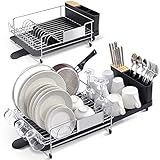 KINGRACK abtropfgestell edelstahlerweiterbares, Geschirr-geschirrablage mit Besteckhalter und abnehmbarem Gläser-Becherhalter,verstellbares geschirrtrockner mit 360° drehbarem Auslauf