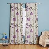 Gardinen Purple Flower Heart Vorhänge Thermal Verdunklungsvorhänge Vorhang Blickdicht Curtains for Living Room Bedroom 2 Stücke Gardinen mit Ösen 2x75x166 cm