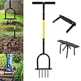 YRHome 3 in 1 Manueller Rasenbelüfter Rasenlüfter 98,5cm Aerifizierer für Rasen Multi Gartenkralle Vertikutierer Rasen Verdichtete Böden Handvertikutierer Bodenkralle Unkrautkralle für Hof, Garten