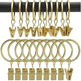 QMAHA 30 Stück Vorhangringe, Golden Vorhang Clips Ringe, Rostfrei Gardinenhaken Vorhang Hängend Ringe, Vorhanghaken Gardinenringe mit Ösen von Gardinen (32 mm Innen) für Tür Fenster Duschvorhang