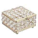 SUMTree Kristall Schmuckkäschen mit Deckel aus Glas Metall Schmuckkoffer Schmuckholder Schmuckbox Deko für Wohn Badezimmer Geschenk für Frau Freundin(Quadrat,Golden)