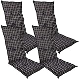 DILUMA Hochlehner Auflage Naxos für Gartenstühle 118x49 cm 4er Set Karo Anthrazit - 6 cm Starke Stuhlauflage mit Komfortschaumkern und Bezug aus Baumwoll-Mischgewebe - Made in EU mit ÖkoTex100