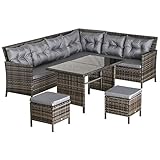 Outsunny 6 TLG. Sitzgarnitur Sitzgruppe Gartenset Sofagarnitur Gartenmöbel Set Lounge, Polyrattan, Grau