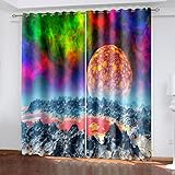 OUSIKA Thermovorhang 3D Kreativer Bergplanet Digitaldruck Vorhang Blickdicht Vorhänge Verdunkelungsvorhang Gardinen Mit Ösen 2Er Set 140x160 cm Für Kinderzimmer Für Wohnzimmer Für Schlafzimmer, Wärme