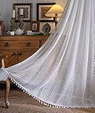 DEAMOS Weiß Vintage Vorhänge Landhausstil Häkeln Stricken Gardinen,Boho Polyester Baumwolle Transparent Vorhang für Küche Wohnzimmer Schlafzimmer,1 Stück,B150×H240cm