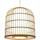 MAIYO 1-flammige Bambus-Kronleuchter im nordischen Stil, E27 kreative handgewebte Vogelkäfig-Lampenschirm-Hängelampe, Pendelleuchte für die Innenbeleuchtung, für Schlafzimmer, Küche, Insel, Restaurant