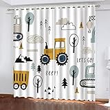 Zifarm Blickdicht Vorhänge Cartoon-LKW mit ösen 2er Set Jungen Mädchen Teenager Auto Traktor 3D Schattierung Vorhänge Mikrofaser Gardinen Fenstervorhang Jugendzimmer 140x160 cm(BxH)