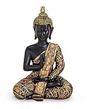 TEMPELWELT Deko Figur Buddha Statue Amoghasiddhi sitzend 15 cm, Polystein schwarz Gold rot, Dhyani-Buddha Dekofigur Thai Buddha Statue Buddhafigur