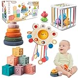 Aliex Baby Erstausstattung | 4 in 1 Montessori Spielzeug Baby ab 6 9 12 Monate 1 2 3 Jahre, Motorikspielzeug Stapelturm Stapelsteine Motorikwürfel Baby Spielzeug Geschenk Junge Mädchen