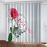 SATUSA Vorhänge Wohnzimmer Blickdicht Gardinen Verdunkelungsvorhang Schlafzimmer Kinderzimmer Thermovorhang Fensterdekoration 3D Mode Rote Blütenblätter Muster Ösenschal 2Er Set 234X230Cm