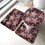 Set 3 Teilig Badvorleger Sterne Im Vintage Retro Stil, Antikes Design, Antike Sterne, Dunkelvioletter Hintergrund Badgarnitur Badematten Anti-Rutsch Weiche Konturmatte, Für Badezimmer
