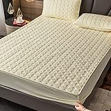 Wasserbett Spannbettlaken,Dick Gesteppte Steppbettlaken, einfarbiger Rutschfester Matratzenbezug Bettdecke Einzel-Doppel-Kingsize-Bett, Gelb, 200 cm x 200 cm