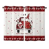 HOMECOLLECT Halbtransparenter Vorhang, Happy Valentine's Day, roter LKW mit Zwergen, Fenster, durchscheinender Vorhang, lichtfilterender Vorhang für Wohnzimmer, 2 Paneele, 106 x 160 cm
