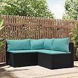 ZEYUAN 3-TLG. Garten-Lounge-Set mit Kissen, Gartenmöbel, Balkonmöbel, Gartenlounge, Terassenmöbel Außen, Gartengarnitur, Loungemöbel Balkon, Schwarz Poly Rattan