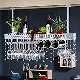 Flaschenregal, europäisches Weinregal aus Eisen, Kunst, umgedreht, für Zuhause, Bar, Weinglas, zum Aufhängen, Weinschrank, Gepäckträger (weiß, 60 x 25 x 32 cm)