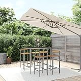 Tidyard 5-TLG. Gartenbar Set Bar Set Bistro Set Theke Bar Tresen Gartentheke Bartisch Stehtisch Barhocker Barstuhl Gartenmöbel Rattenbar-Set Sitzgruppe Grau Poly Rattan & Massivholz Akazie