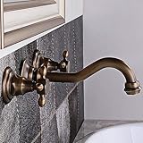 Wasserhahn Mischbatterie Antiker Messing-Waschbecken-Wasserhahn, 20 Cm Langer Auslauf, Doppelgriffe, 3 Löcher, Mischbatterie, Wandmontage, Badezimmer-Waschbecken-Wasserhahn