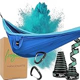 freigeist® Premium Outdoor Hängematte für 2 Personen mit Befestigungsset | Ultraleichte Fallschirmseide mit Extra Hoher Tragkraft bis 300kg | Camping Hängematte Outdoor | Blau-Hellblau