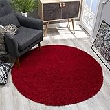 SANAT Teppich Rund - Rot Hochflor, Langflor Modern Teppiche fürs Wohnzimmer, Schlafzimmer, Esszimmer oder Kinderzimmer, Größe: 80x80 cm