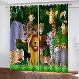 MXYHDZ Blickdicht Vorhang für Schlafzimmer - Cartoon Dschungeltiere - 3D Druckmuster Öse Thermisch isoliert - 140 x 160 cm - 90% Blickdicht Vorhang für Kinder Jungen Mädchen Spielzimmer