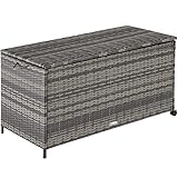 TecTake 801042 Polyrattan Auflagenbox, Alu Gartentruhe, rollbar, wetterfeste Kissenbox, Hubautomatik, Aufbewahrungsbox für Garten, Terrasse und Balkon, 117 x 54 x 64 cm (Grau | Nr. 404555)