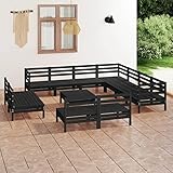 BULANED 12-TLG. Garten-Lounge-Set, Balkonmöbel, Gartenlounge Set, Balkon Möbel Set, Balkonset, Sitzgarnitur Garten, Sitzecke Balkon, Terrassen Möbel, Massivholz Kiefer Schwarz