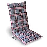 RelaxXL Gartenstuhlauflage Comfort 118x50x5cm Polsterauflage UV-Schutz Wetterfest (Rot-Grau kariert)