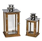levandeo 2er Set Holzlaternen Windlichter aus Holz, Metall und Glas - Hochwertiges Windlichtset- Holzlaterne Tischlaterne Kerzenhalter Kerzenständer