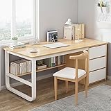 Computertisch mit 3 Schubladen, Home Office Arbeitsplatz Holz Schreibtisch Stabiler Arbeitstisch Moderner PC Laptop Notebook Arbeitszimmer Tisch (120 x 50 x 75 cm), Teakholz